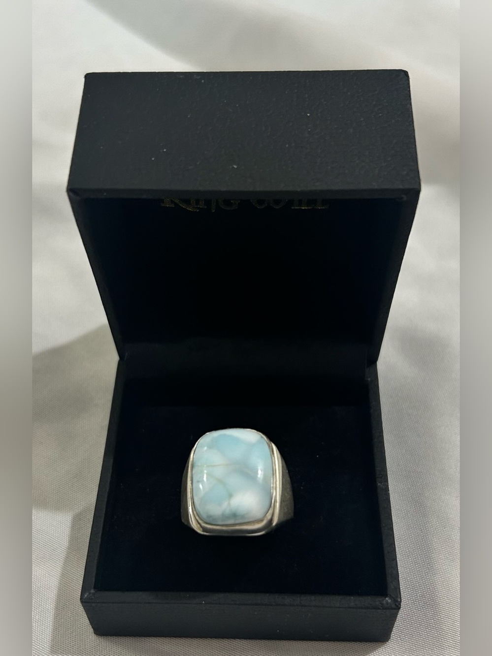 Sterling Silver FAUX Larimar UNISEX Signet Ring - Light Blue